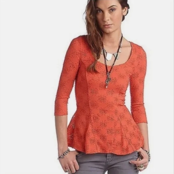 NWT FREE PEOPLE Daisy Pointelle Peplum Top - Picture 1 of 15
